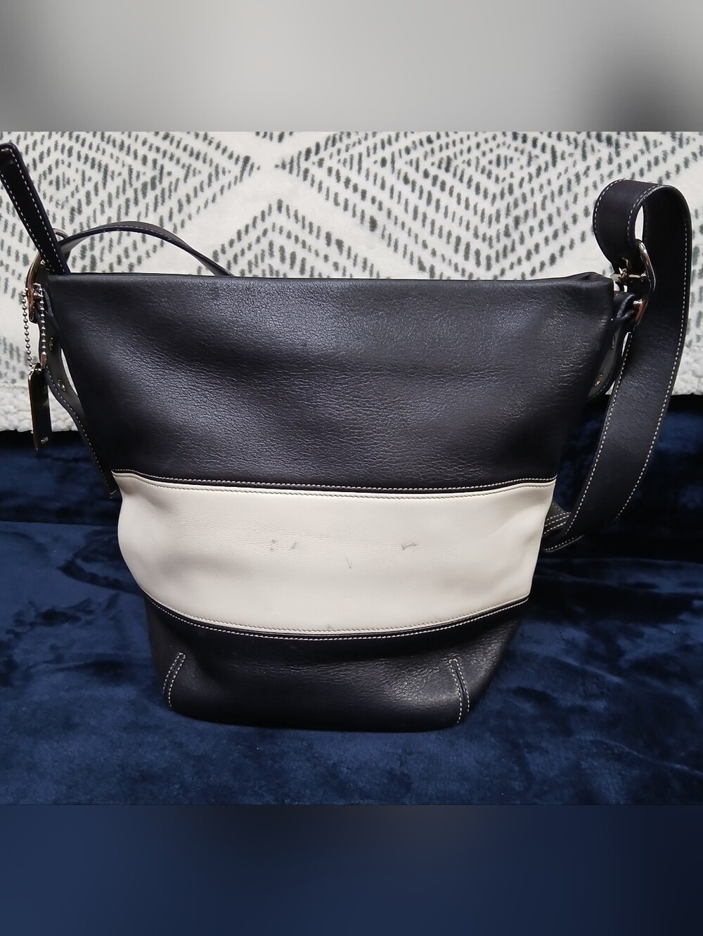 Coach Two-Tone Black and Cream Leather Hobo Bag
